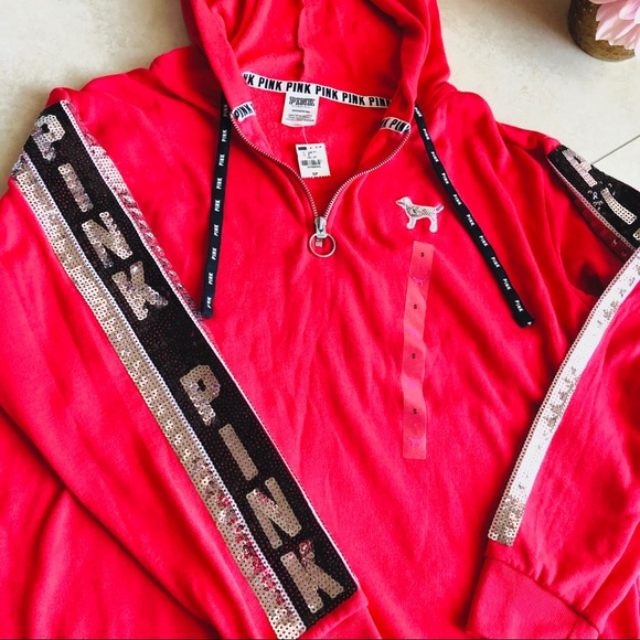 VS PINK BLING SEQUIN PERFECT TUNIC HOODIE PULLOVER - Picture 8 of 14